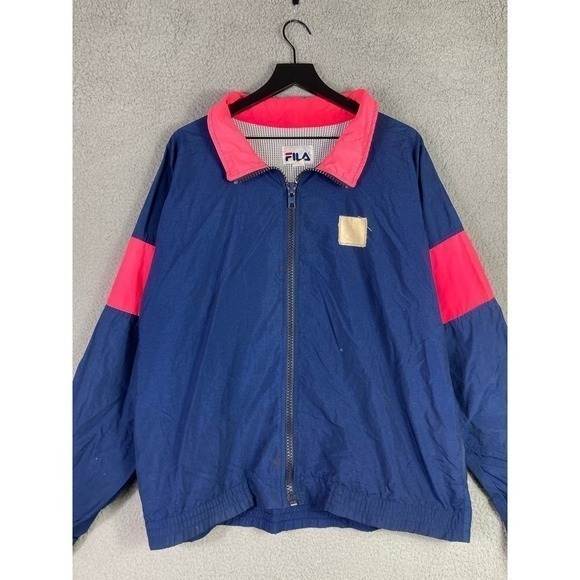 Vintage Fila Jacket Neon Pink Blue Made‎ in USA Large Full Zip Windbreaker 90s - Picture 9 of 15